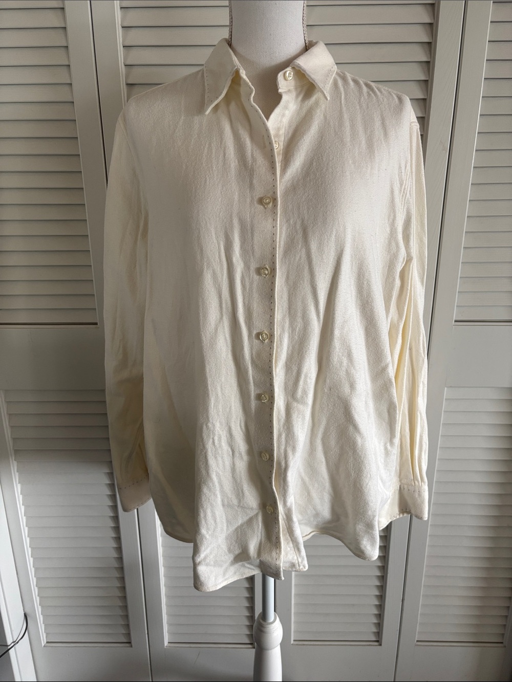 Lands End Portuguese Flannel Shirt Women’s Cotton Button Up Ivory Cream Size 2X - Picture 2 of 10